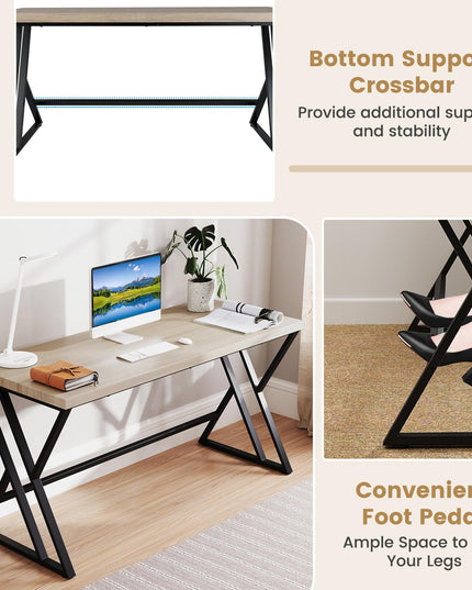 Giantex 59" Industrial Home Office Desk with Z Shaped Metal Leg & Crossbar