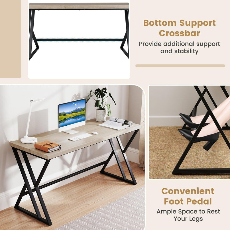 Giantex 59" Industrial Home Office Desk with Z Shaped Metal Leg & Crossbar