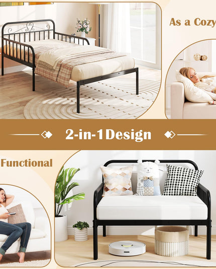 Giantex Metal Twin Bed Frame, Convertible Sofa Bed with Headboard & Armrests, Pull-Out Sleeper Chair Bed