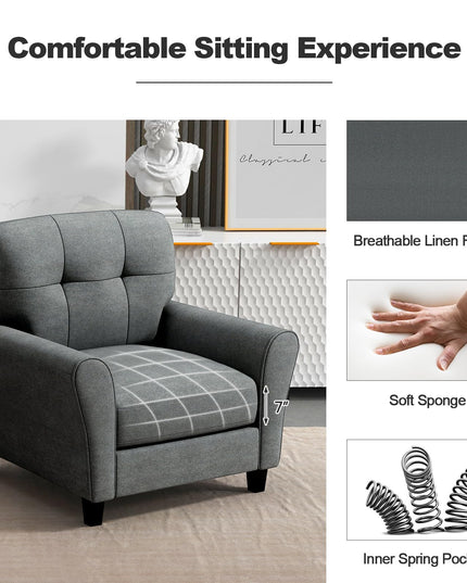 Giantex Modern Mid-Century Accent Chair - Linen Living Room Chair with Tufted Back, Grey