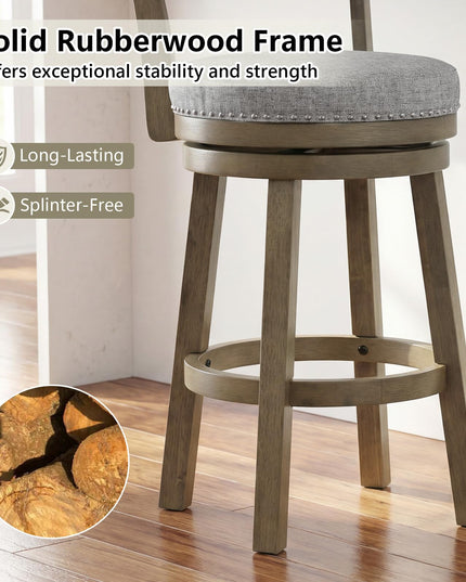 Giantex 27" Counter Height Stool with Linen Fabric Upholstered Seat & Back