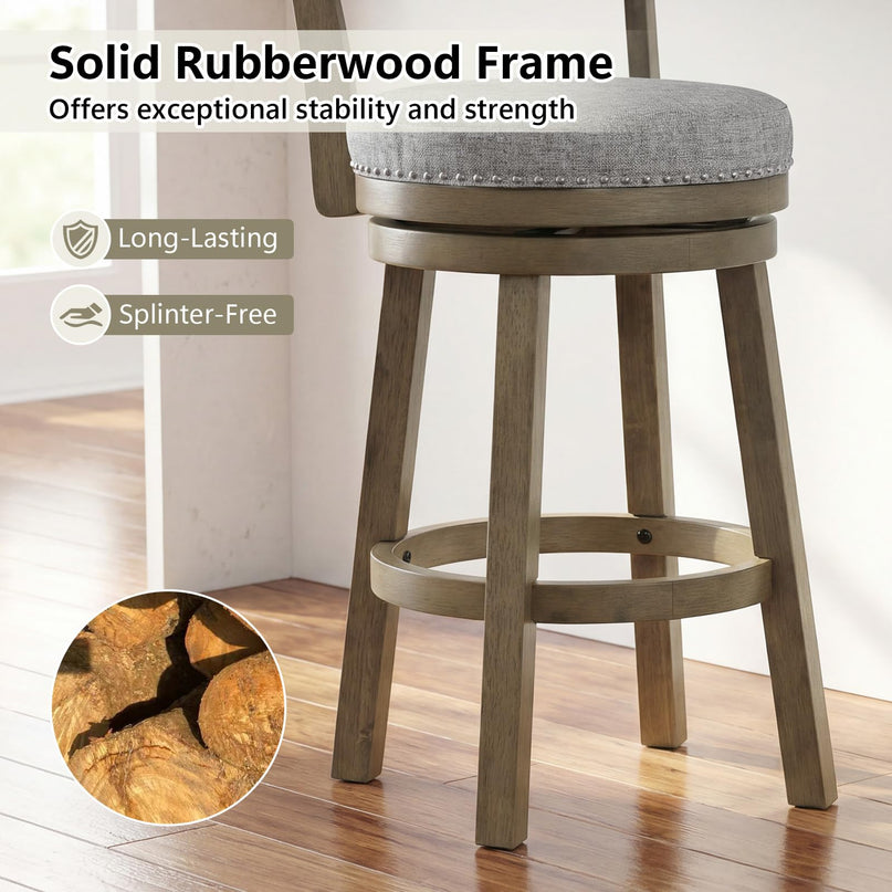 Tabouret de bar Giantex 68,5 cm, hauteur comptoir, avec assise et dossier rembourrés en tissu de lin