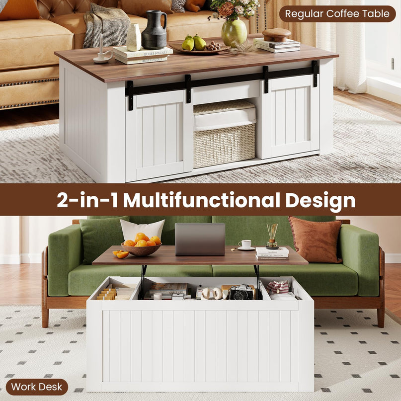 Giantex 47" Farmhouse Lift Top Coffee Table with Storage