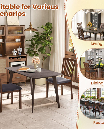 Giantex Wooden Dining Chairs Set, Upholstered Kitchen Chairs w/Slat Back, Wear-Resistant PVC Leather