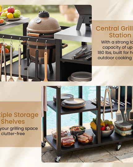 GIANTEX Large Outdoor Grill Cart with Cabinet & Dual Stainless Steel Tops