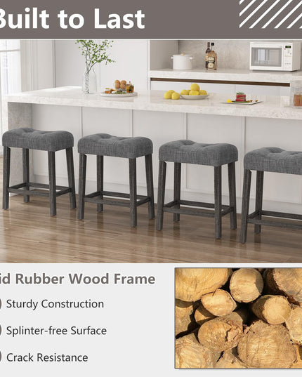 Giantex 24" Bar Stools, Backless Counter Height Saddle Bar Stools w/Padded Seat, Solid Rubber Wood Legs