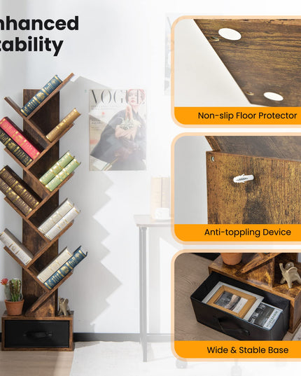 Giantex Tree Bookshelf with Drawer, 10 Shelf Space Saving