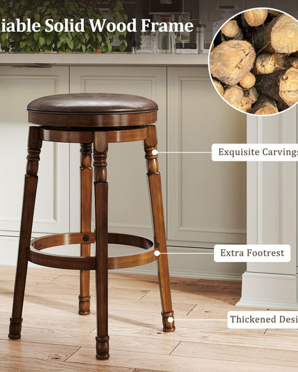 Giantex 29" Bar Height Swivel Bar Stools with Faux Leather Padded Seat & Footrests