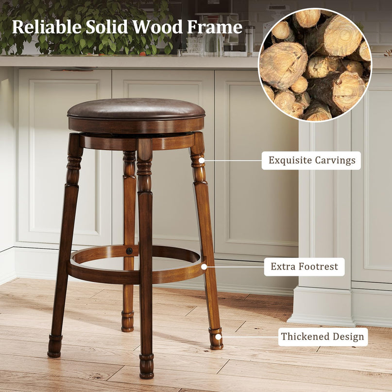 Giantex 29" Bar Height Swivel Bar Stools with Faux Leather Padded Seat & Footrests
