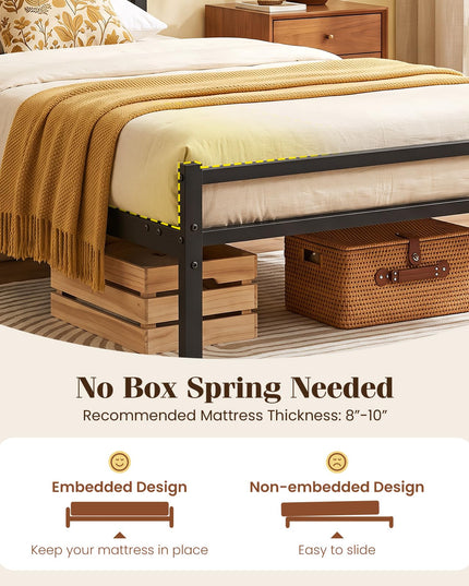 GIANTEX Twin Size Metal Bed Frame with Upholstered Headboard