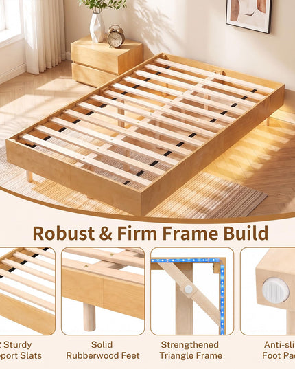 GIANTEX Wood Floating Bed Frame Twin/Full/Queen Size with Smart LED Light