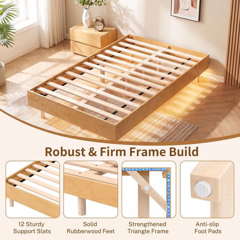 GIANTEX Wood Floating Bed Frame Twin/Full/Queen Size with Smart LED Light