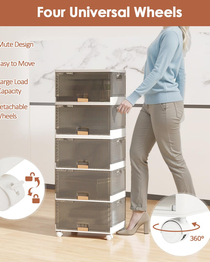 Giantex 5 Tier Stackable Storage Bins with Lids with Detachable Wheels & Flip-Up Doors
