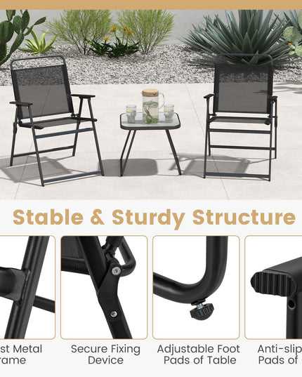Giantex 3-Piece Patio Bistro Set, Outdoor Folding Chairs & Table Set, Outdoor Conversation Set for Balcony Yard Poolside