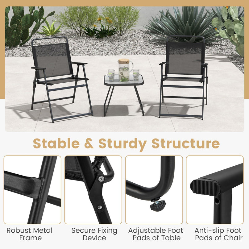 Giantex 3-Piece Patio Bistro Set, Outdoor Folding Chairs & Table Set, Outdoor Conversation Set for Balcony Yard Poolside