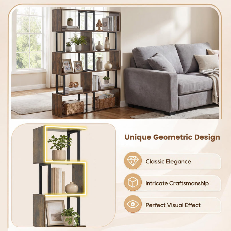 GIANTEX 5-Tier S-Shaped Wood Bookcase w/Metal Frame (1/2)