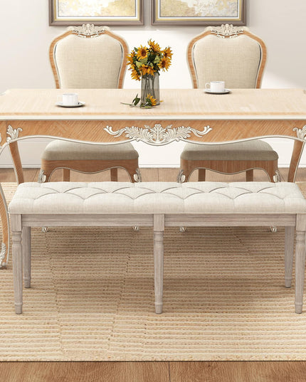 Giantex 47.5-inches Button-Tufted Table Bench with Carved Rubber Wood Legs