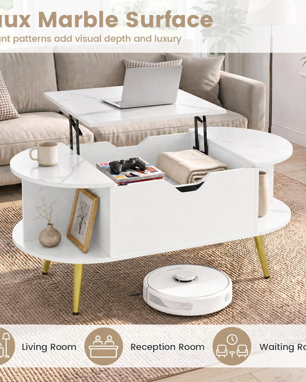 GIANTEX 39.5" Faux Marble Lift Top Coffee Table with Storage