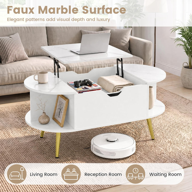 GIANTEX 39.5" Faux Marble Lift Top Coffee Table with Storage