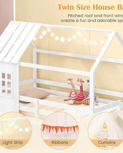 Giantex Twin Bunk Beds with Stairs, Floor House Bed with Roof & Window