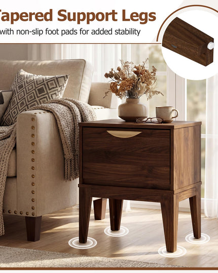 Giantex Night Stand with Storage Mid Century Modern Wood Bedside Table(1/2)