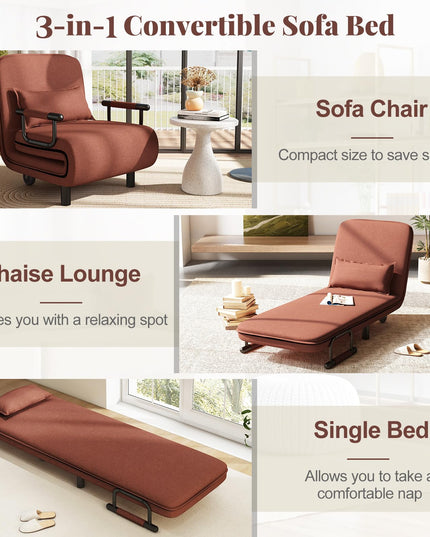 Giantex Convertible Sofa Bed, 3-in-1 Folding Sleeper Chair with 5-Position Adjustable Backrest