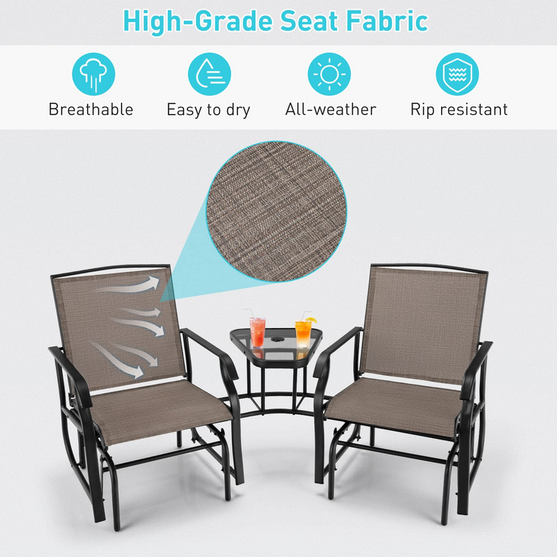 Chaises planeur d'extérieur Giantex avec table et trou pour parasol