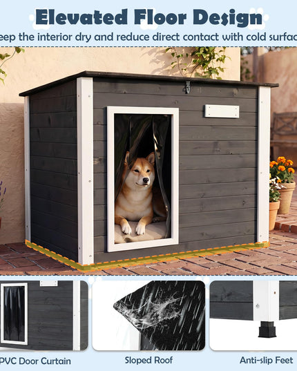 Giantex 34"/42.5" LWooden Dog House with Openable Asphalt Roof
