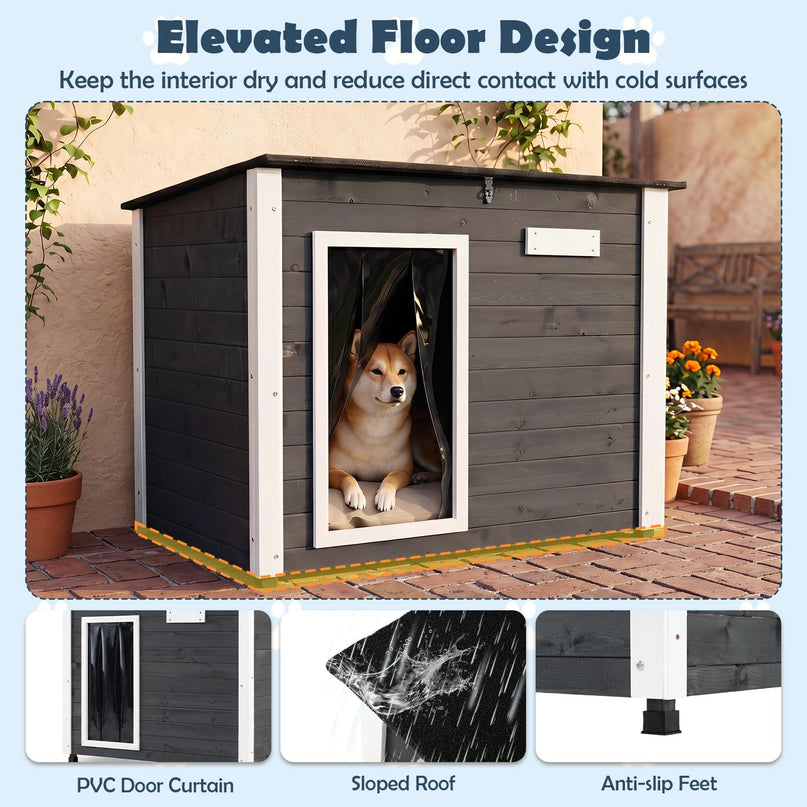 Giantex 34"/42.5" LWooden Dog House with Openable Asphalt Roof