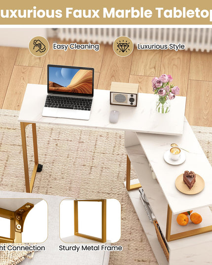 Giantex 360° Free Rotating Sofa Side Table Modern L Shaped Desk
