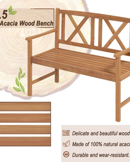 Giantex Outside Garden Bench Loveseat - 2-Person Acacia Wood Bench with Armrest