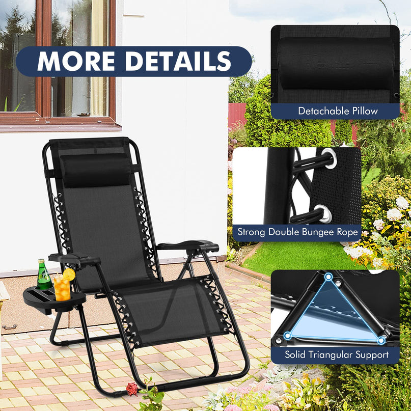 Outdoor Patio Recliner with Cup Holder & Removable Pillow
