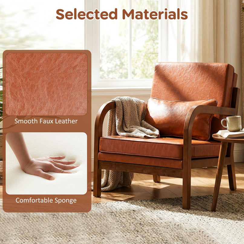 Giantex Mid-Century Modern Accent Chairs Linen Fabric Upholstered Armchair