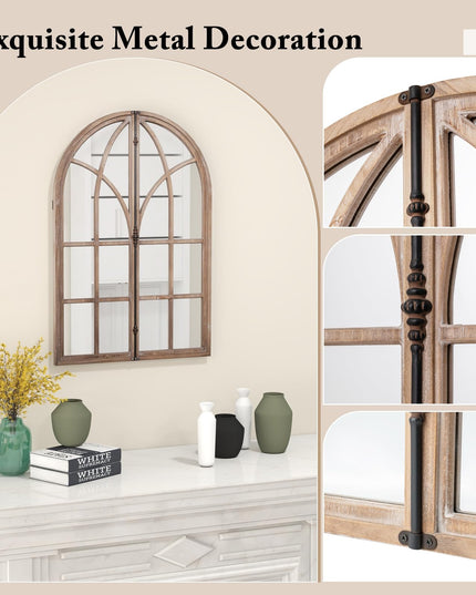 CHARMAID Farmhouse Arched Window Mirror - 34"x23" Arch Mirror Wall Decor