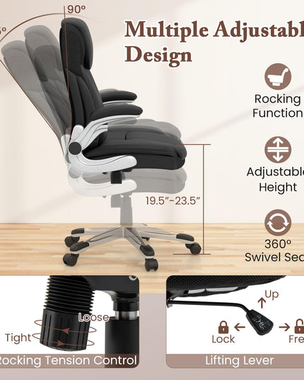 Giantex Executive Office Chair, PU Leather Ergonomic Desk Chair with Flip-up Armrests and Height Adjustable