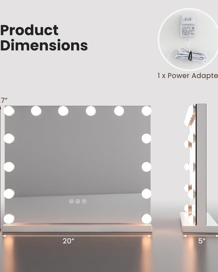 CHARMAID Vanity Mirror with Lights - 20" Hollywood Lighted Makeup Mirror with 14 LED Bulbs, 3 Color Lighting Modes