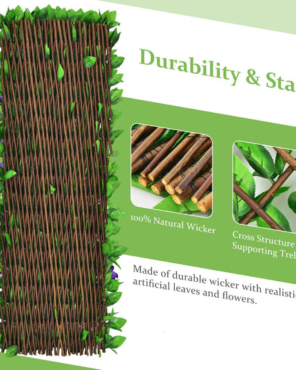 Expandable Fence with Leaves, 6.5ft Privacy Screen Decorative Fake Ivy Fencing Panel