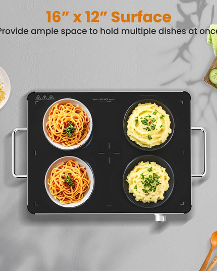 Giantex Electric Warming Tray 40 x 30 cm - Tempered Glass Buffet Server & Food Warmer