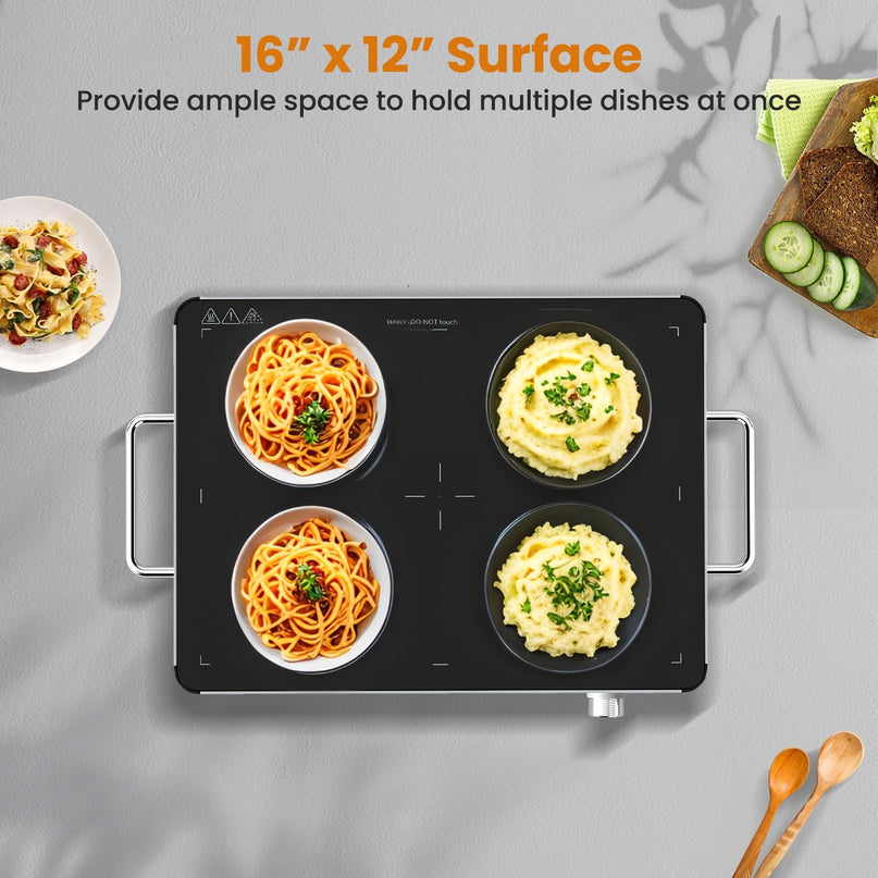 Giantex Electric Warming Tray 40 x 30 cm - Tempered Glass Buffet Server & Food Warmer