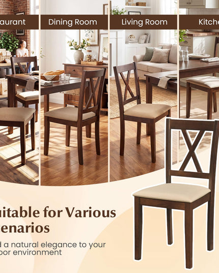 Giantex Wooden Dining Chairs Set of 4 with Solid Rubber Wood Frame