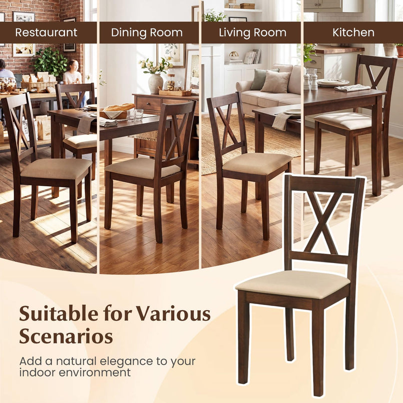 Giantex Wooden Dining Chairs Set of 4 with Solid Rubber Wood Frame