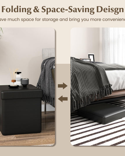 Giantex Cube Storage Ottoman - 15 Inches Folding Ottoman Storage Chest, PVC Leather, Upholstered Footrest