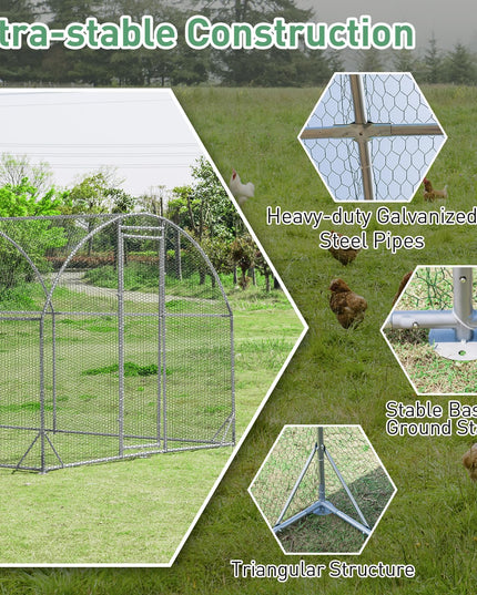 Giantex Metal Chicken Coop, Galvanized Walk-in Chicken Run with Waterproof PE Cover, Dome