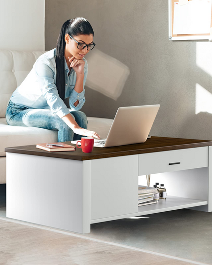 Modern Couch Table with Front & Back Drawers & Compartments, 47.2"x23.6"x16.1"