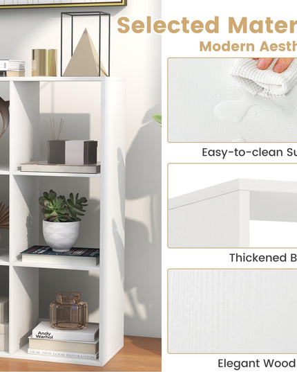 Giantex 9-Cube Bookcase, White Cubby Bookshelf w/Back Guardrail & Anti-Tipping Kits
