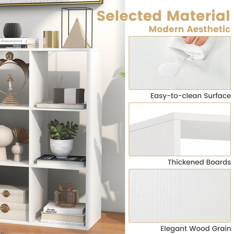 Giantex 9-Cube Bookcase, White Cubby Bookshelf w/Back Guardrail & Anti-Tipping Kits