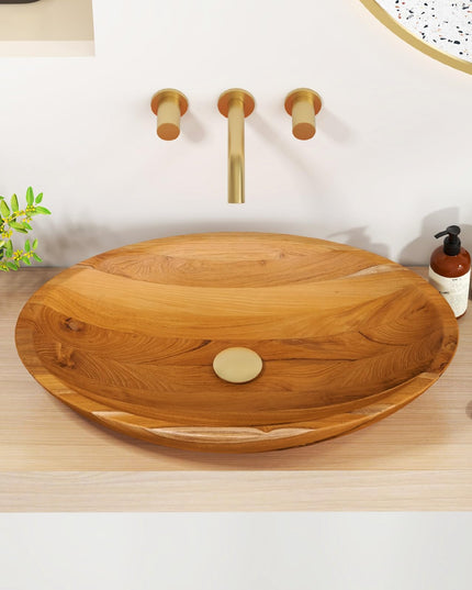 Giantex Teak Wood Vessel Sink - Bathroom Washbasin with Smooth Finish, No Assembly Art Basin (23.5” x 16” x 4.5”)