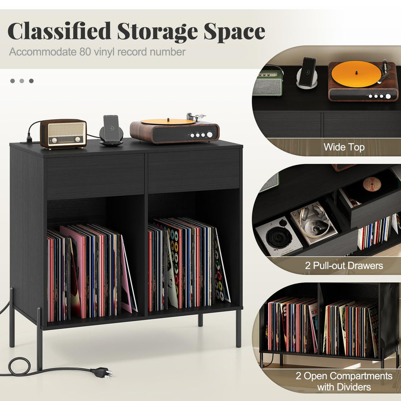 Giantex Large Record Player Stand with Charging Station