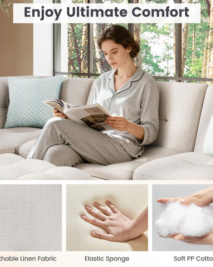 Giantex 98" L Shaped Sofa with Movable Storage Ottoman