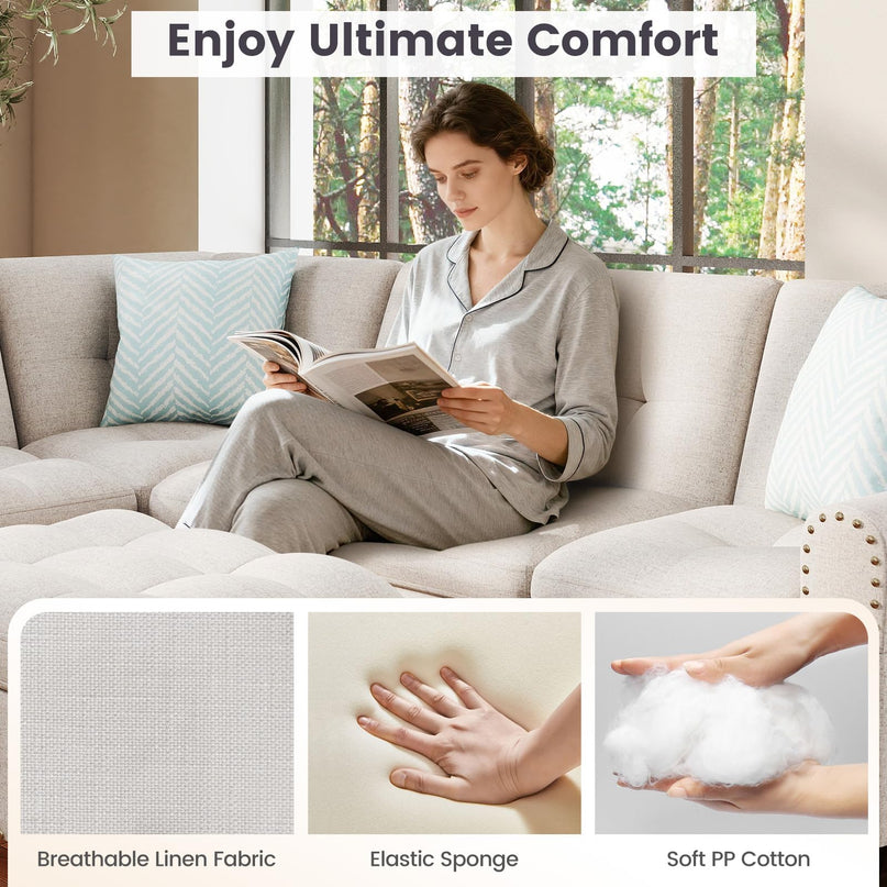 Giantex 98" L Shaped Sofa with Movable Storage Ottoman